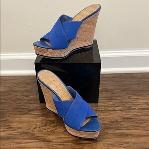 Donald J. Pliner Royal Blue Cork Wedge Slide Sandals